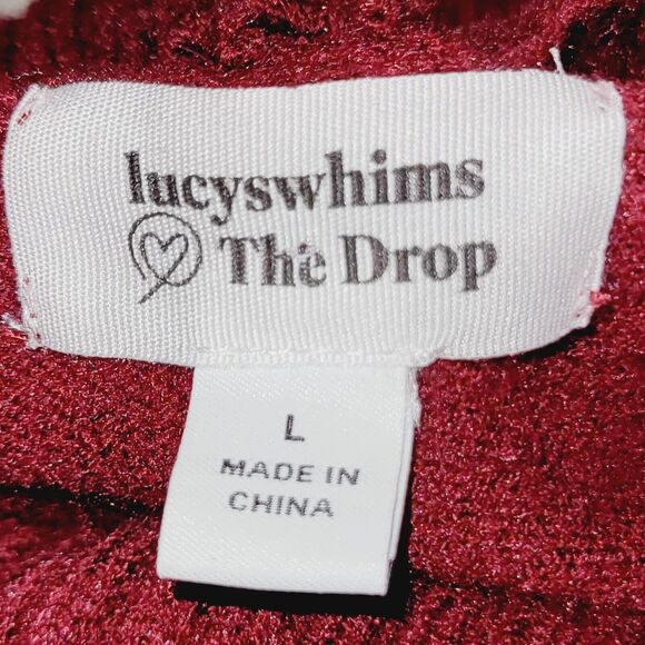 The Drop Lucyswhims Sweater Large Red Side Button Turtleneck Cropped Balloon - Picture 6 of 12